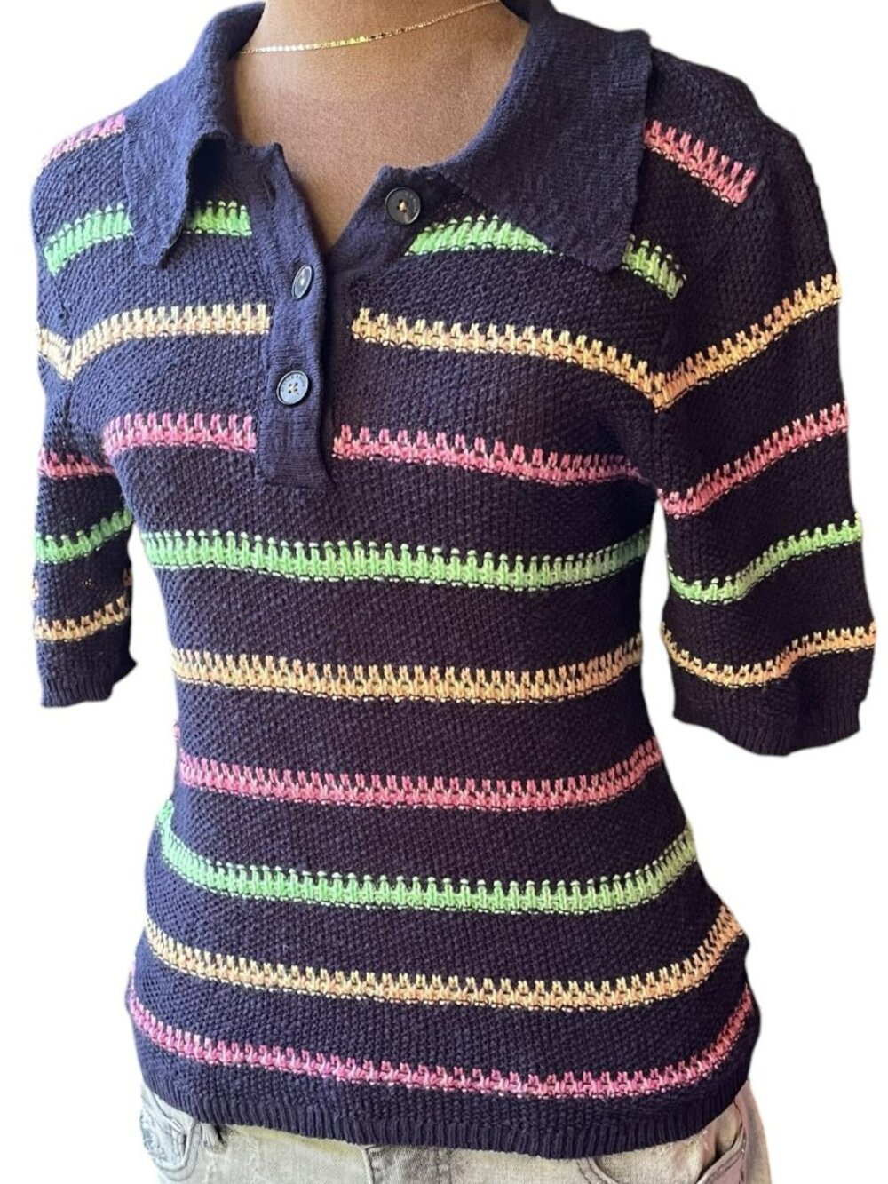 Scotch & Soda Cotton Knit Polo Sweater – Multicolor Stripe – Size Small